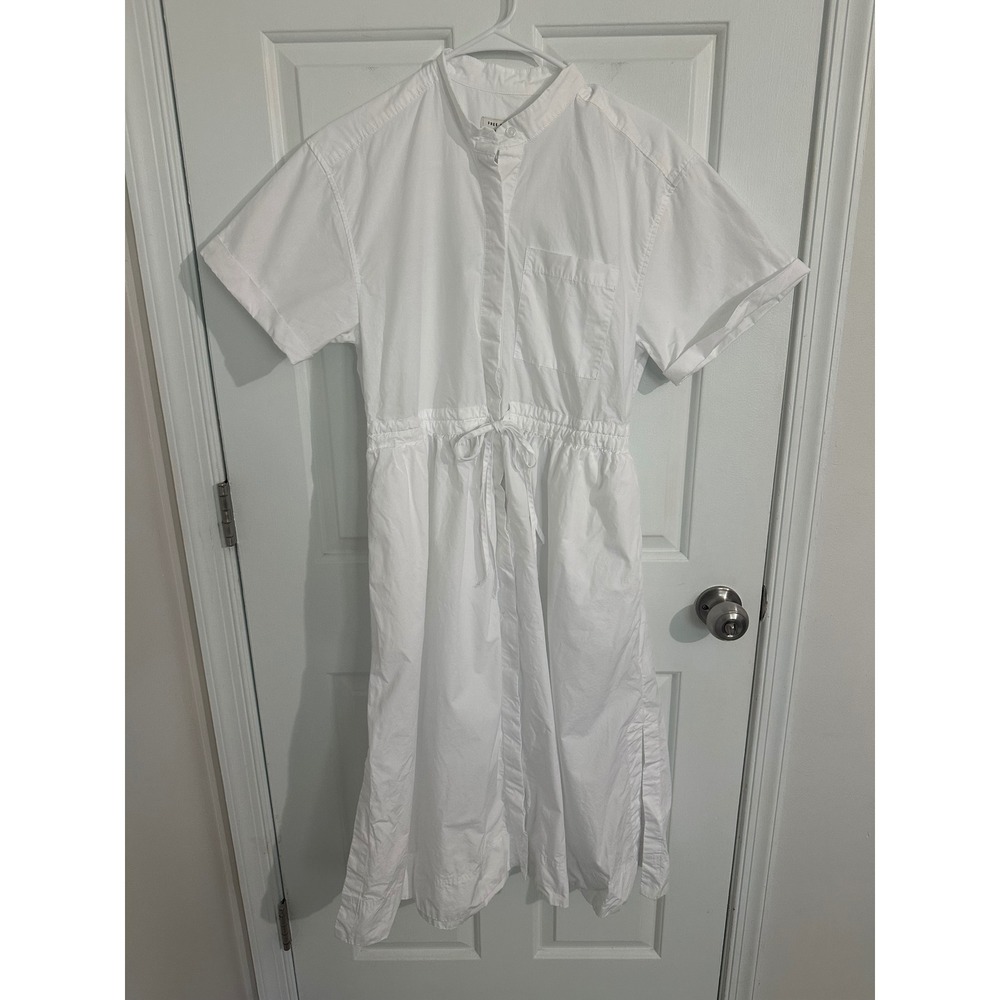 Free Assembly Women's White Shirt Dress Short Sleeve Drawstring Waist‎ Sz Small